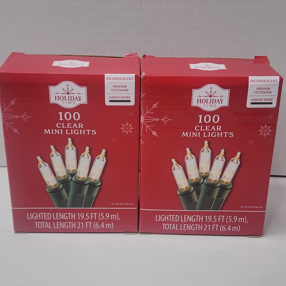 2 PK Holiday Time Incandescent Christmas String Light 21" Clear 100-Count NIB